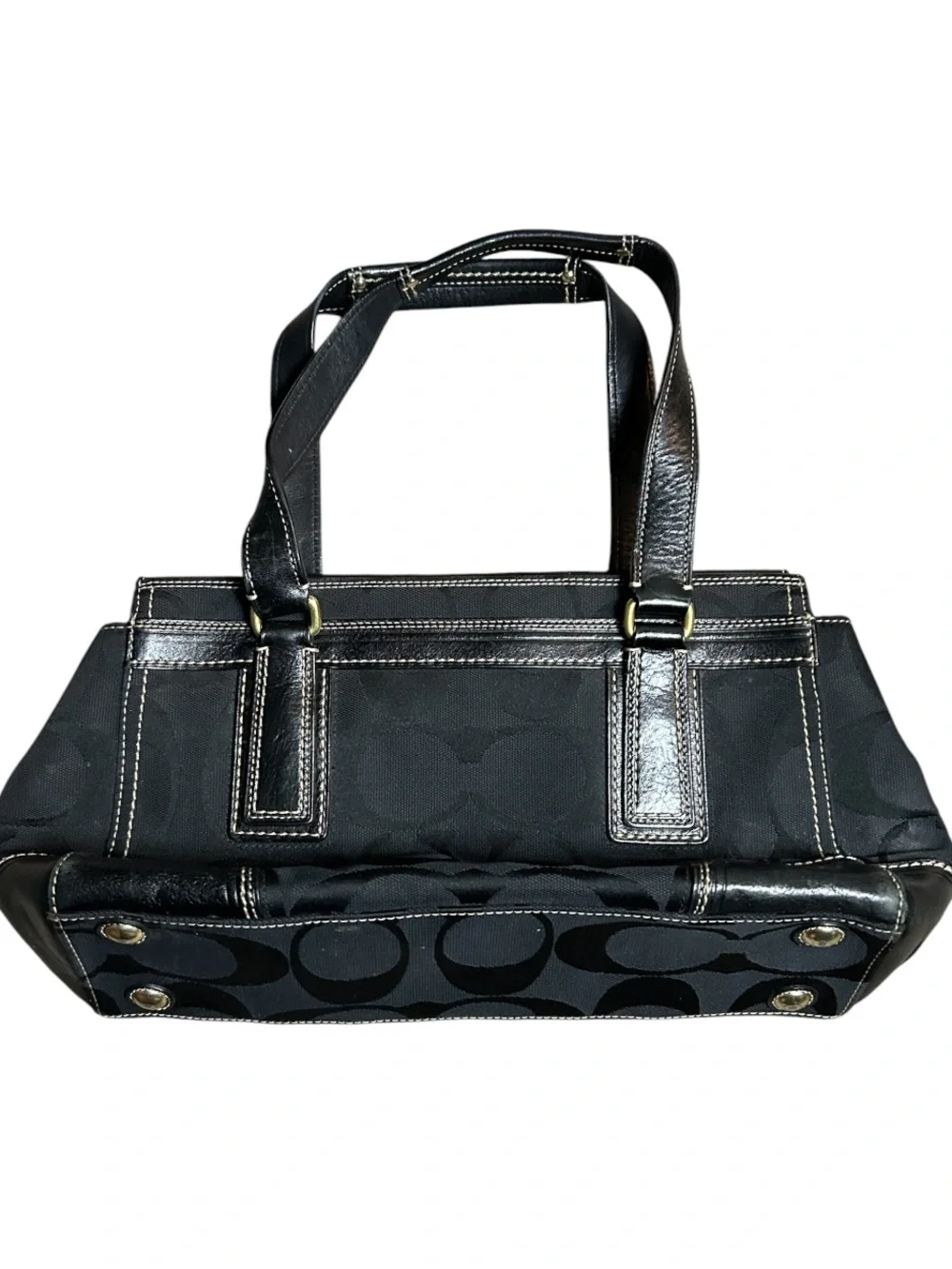 Coach Black Hampton Signature Canvas and Leather Shoulder Tote